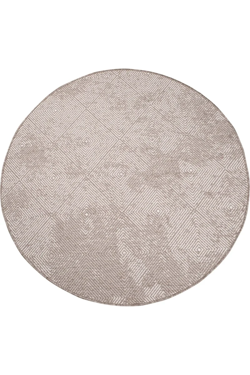 Tapis bohème réversible rond beige lin d'intérieur et d'extérieur 160 cm de diamètre