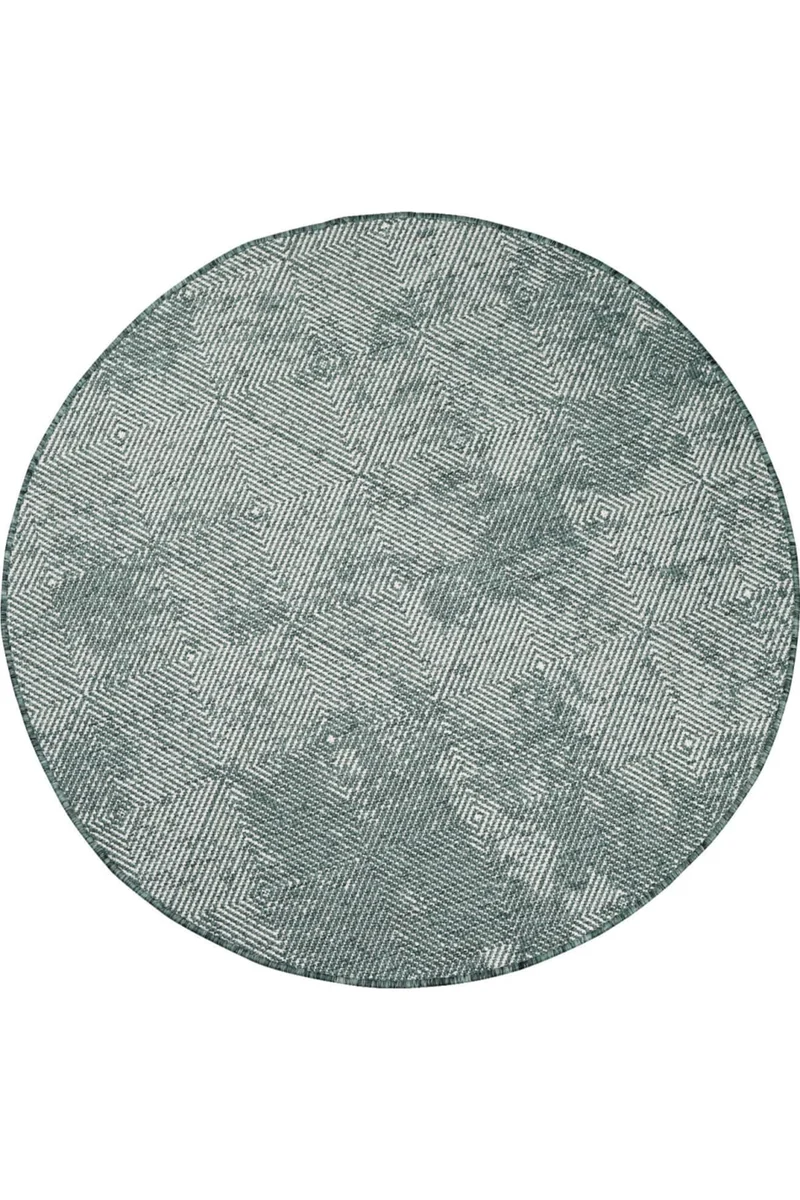 Tapis bohème réversible rond vert d'intérieur et d'extérieur 160 cm de diamètre