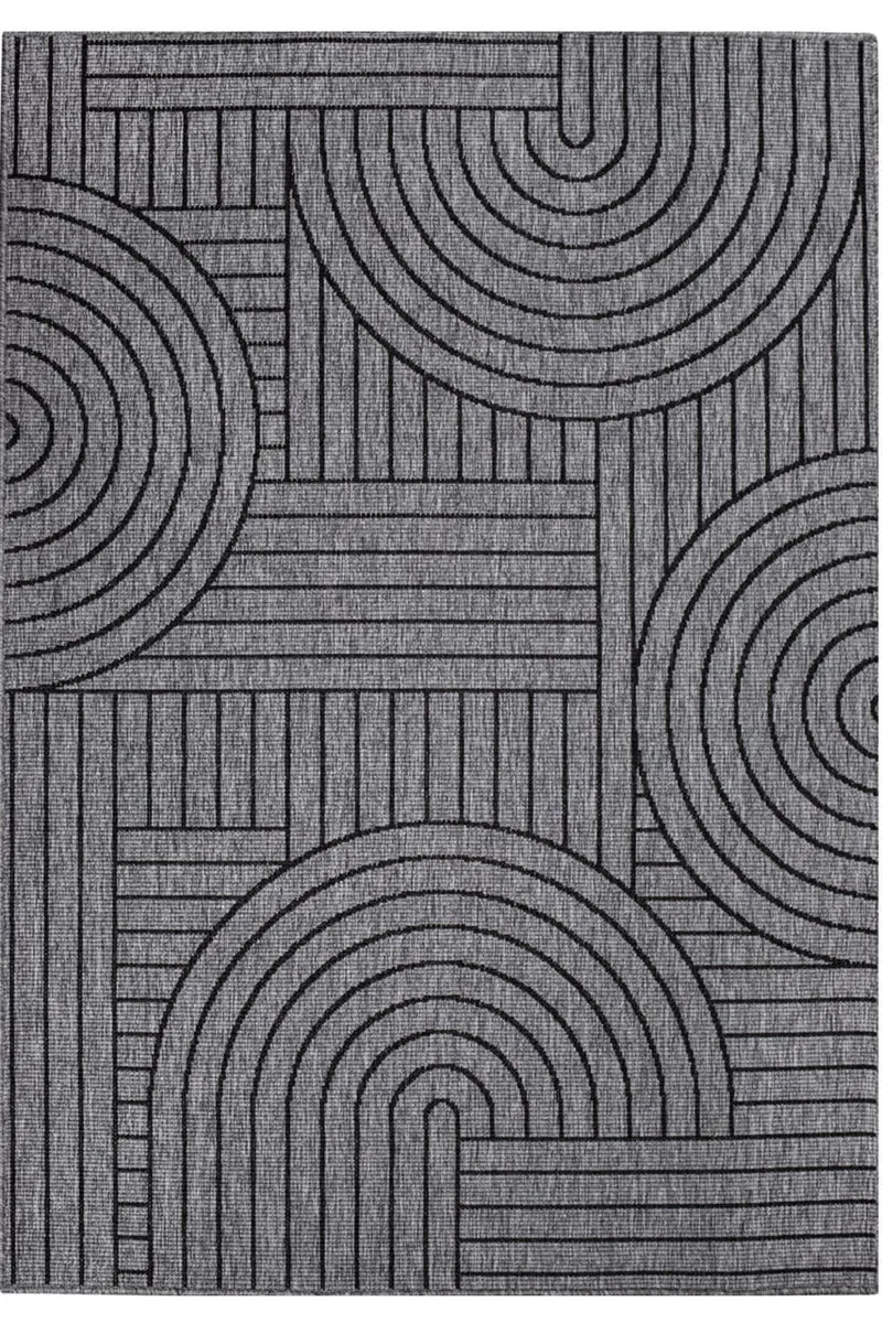 Tapis géométrique réversible gris foncé d'intérieur et d'extérieur 120x170 cm