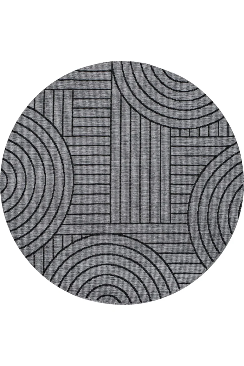Tapis géométrique réversible rond gris foncé d'intérieur et d'extérieur 120 cm de diamètre