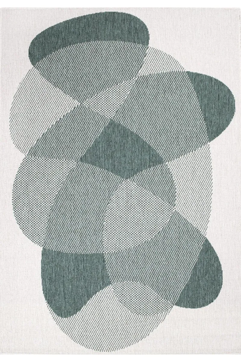 Tapis moderne motif abstrait réversible vert et blanc d'intérieur et d'extérieur 120x170 cm