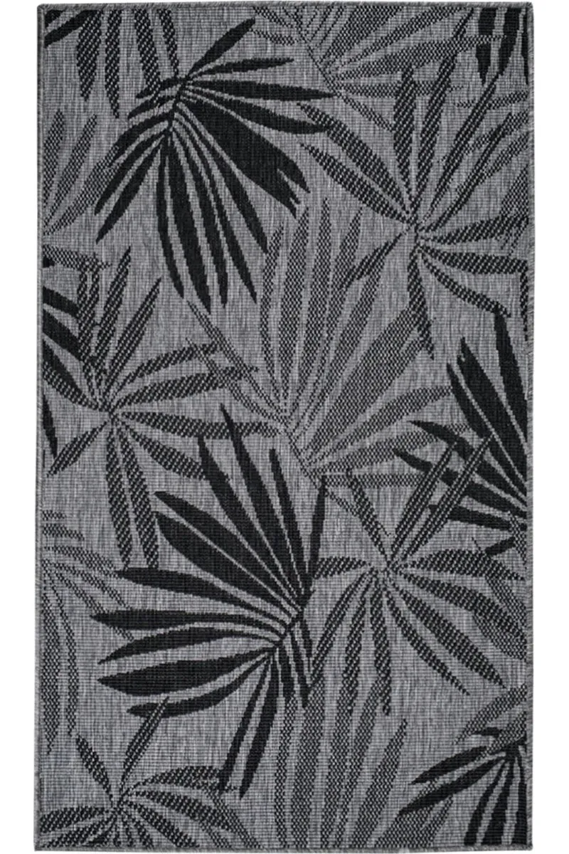 Tapis moderne motif feuillage réversible gris foncé d'intérieur et d'extérieur 80x150 cm