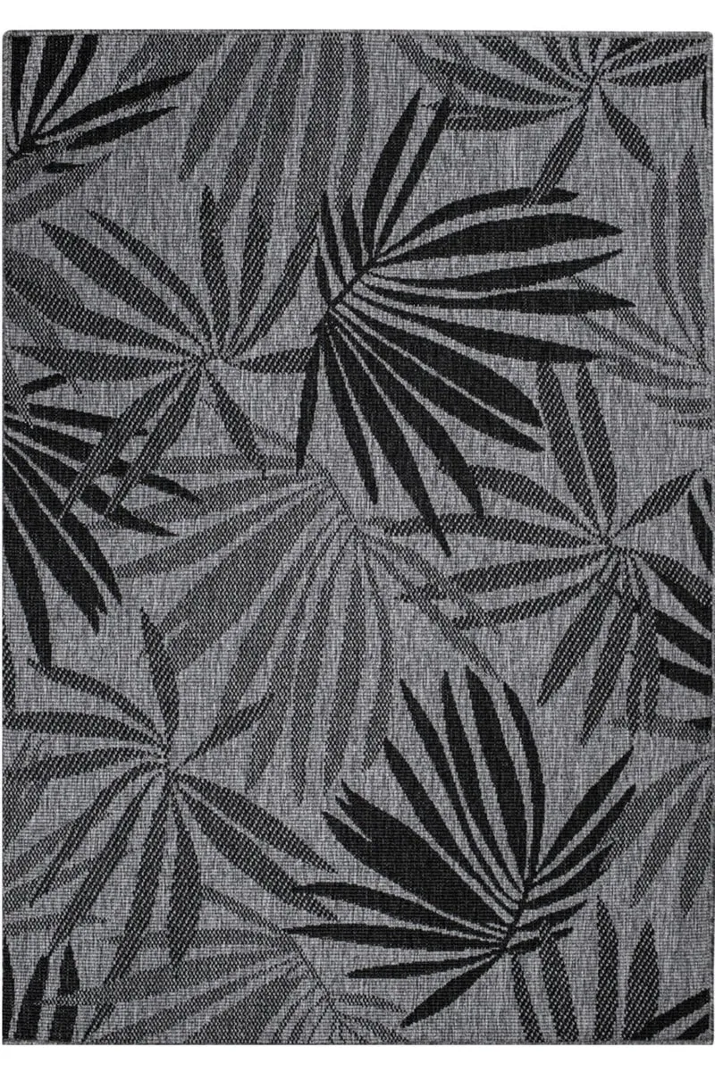 Tapis moderne motif feuillage réversible gris foncé d'intérieur et d'extérieur 120x170 cm