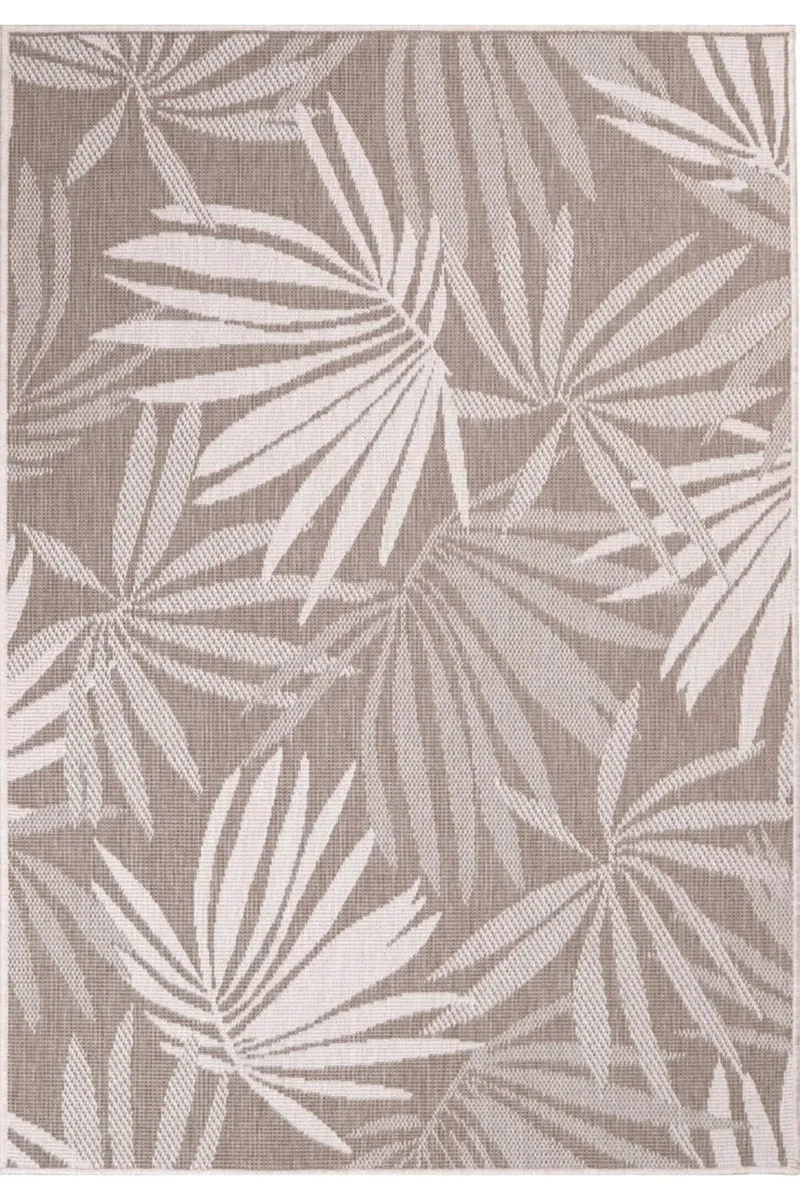 Tapis moderne motif feuillage réversible beige lin d'intérieur et d'extérieur 160x230 cm