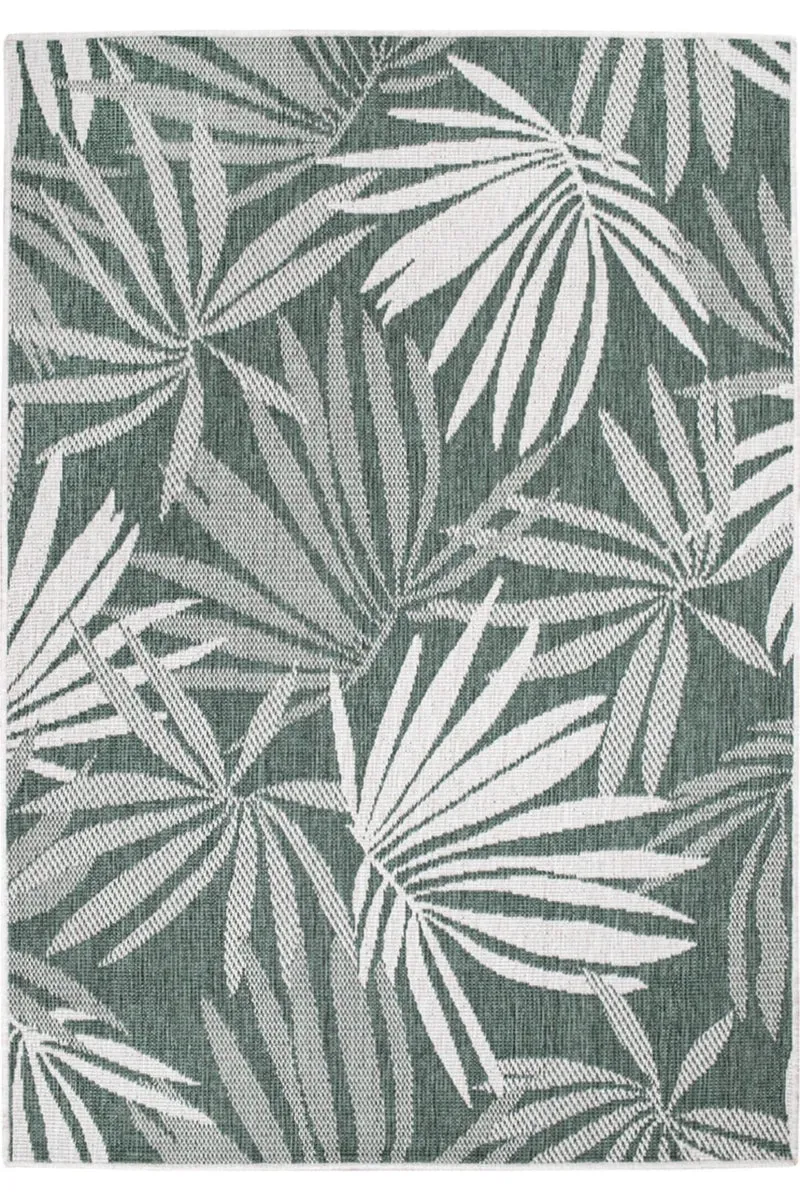 Tapis moderne motif feuillage réversible vert et blanc d'intérieur et d'extérieur 120x170 cm
