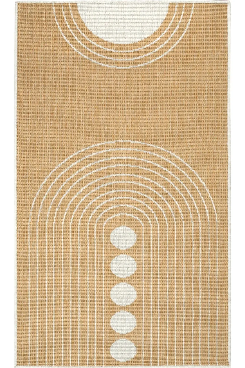 Tapis design réversible jaune moutarde et blanc d'intérieur et d'extérieur 80x150 cm