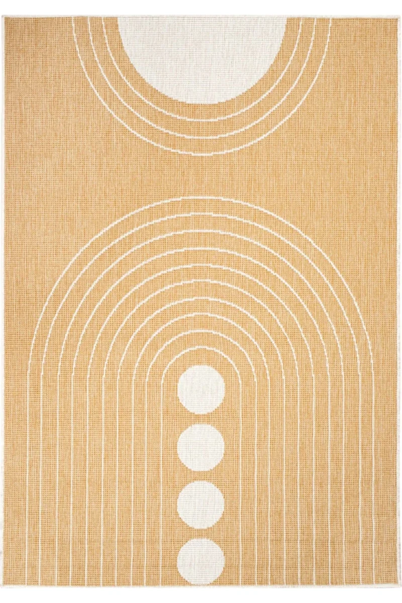 Tapis design réversible jaune moutarde et blanc d'intérieur et d'extérieur 120x170 cm