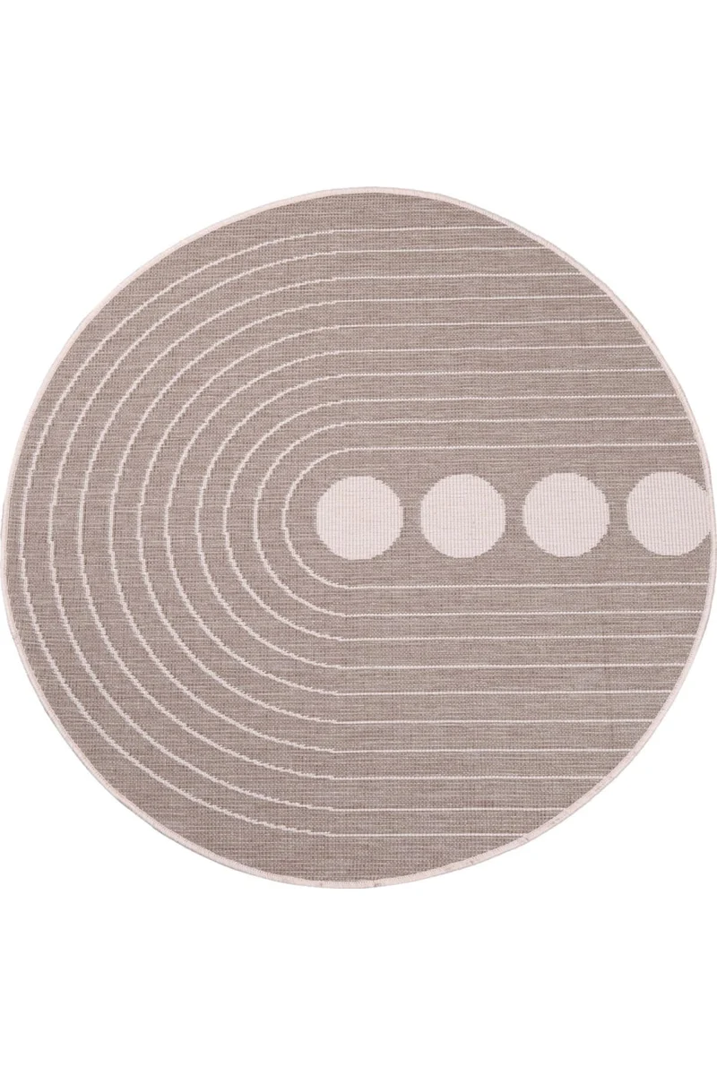 Tapis design réversible rond beige lin et blanc d'intérieur et d'extérieur 160 cm de diamètre