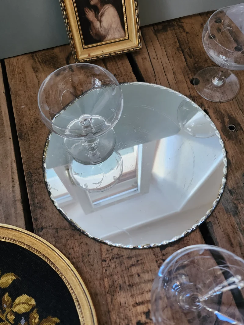 Miroir ancien rond et biseauté