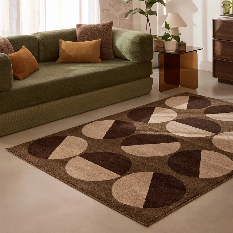 SANTAL - Tapis moderne marron et beige à motifs géométriques ronds - SAN680MAR