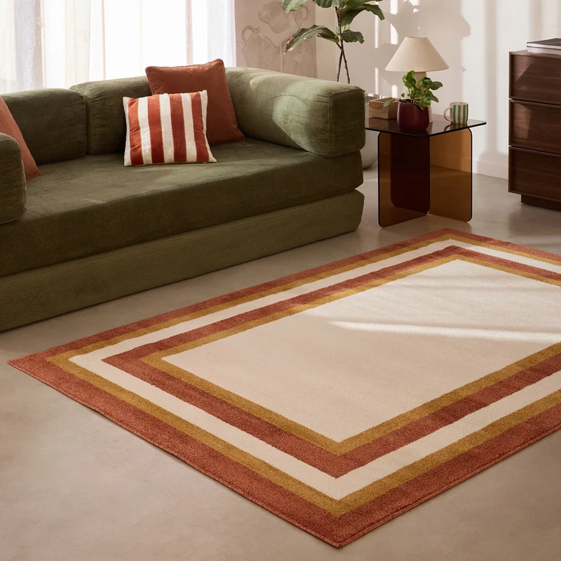 SANTAL - Tapis écru à bordures géométriques - SAN683OCR
