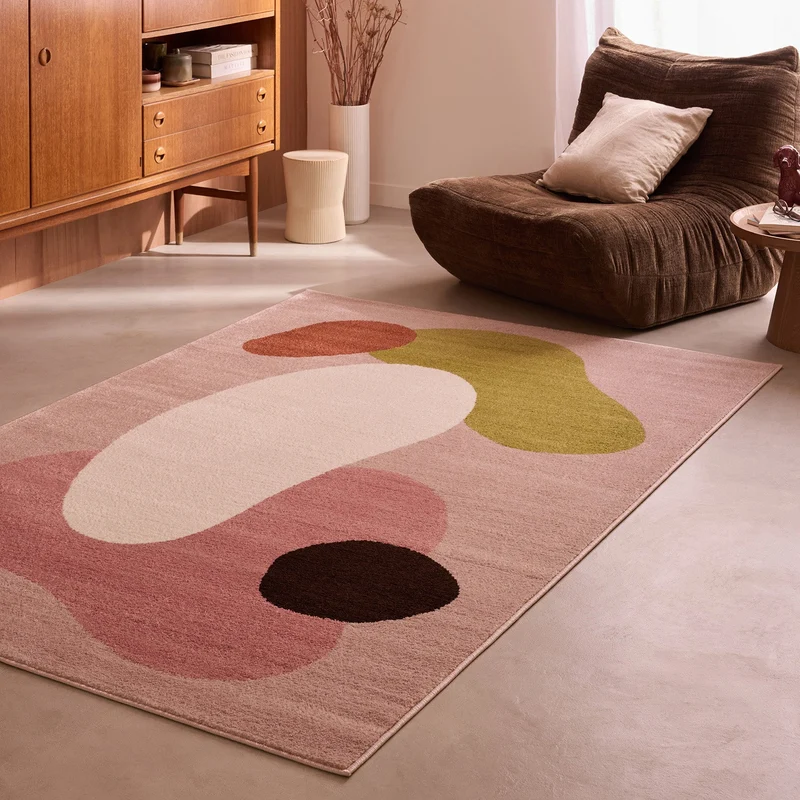 EUPHORIA - Tapis contemporain rose à formes organiques multicolores - EUP907MUL
