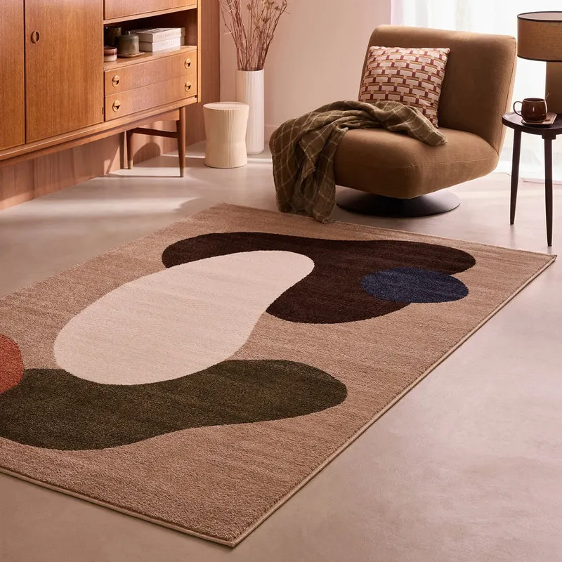 EUPHORIA - Tapis abstrait beige à motifs organiques multicolores - EUP908MUL