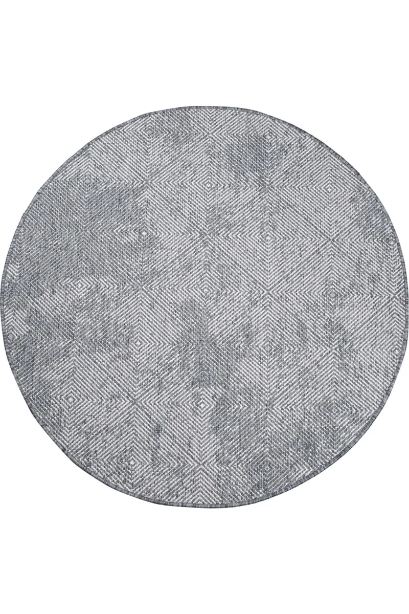 Tapis bohème réversible rond gris d'intérieur et d'extérieur 120 cm de diamètre