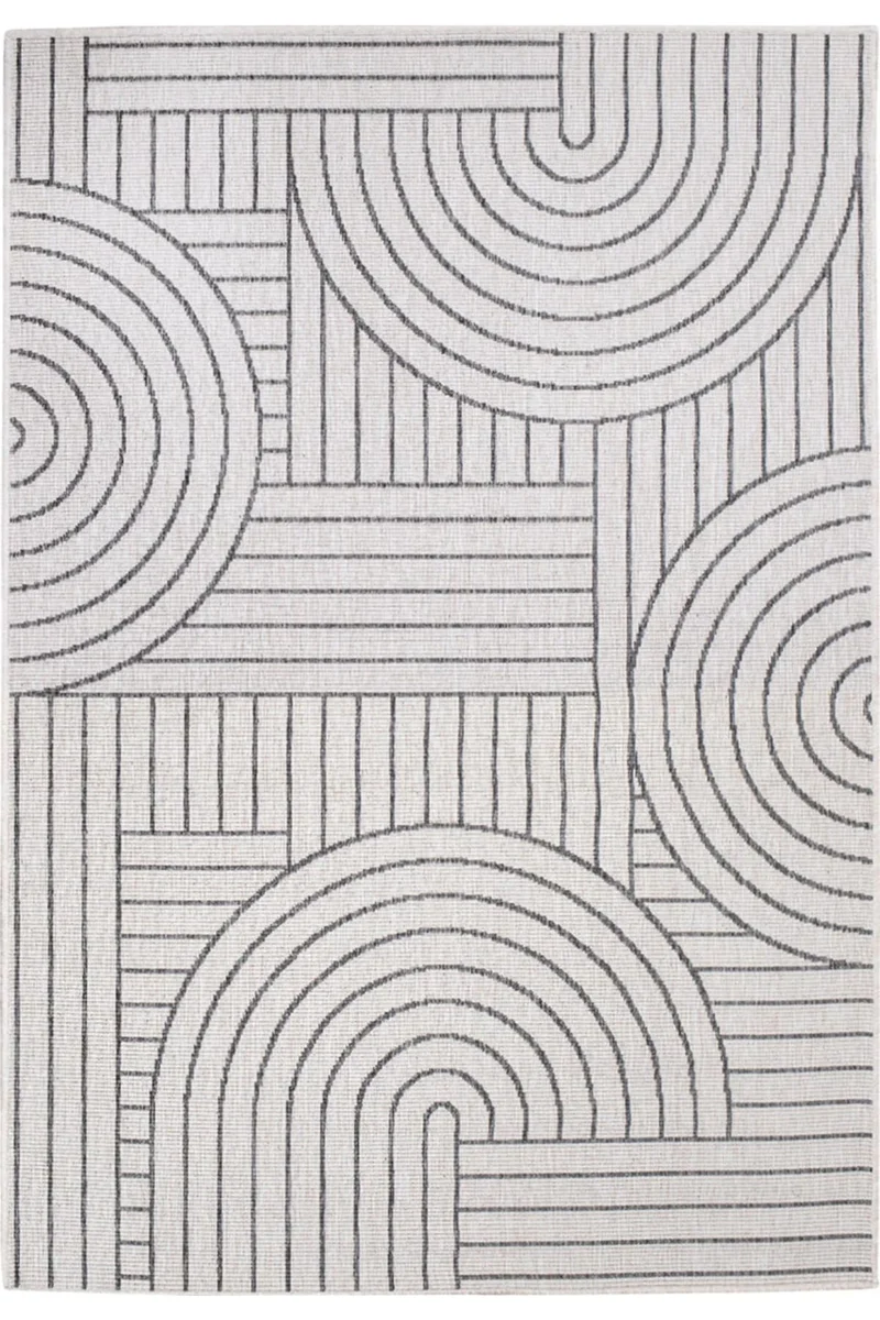 Tapis géométrique réversible gris et blanc d'intérieur et d'extérieur 160x230 cm