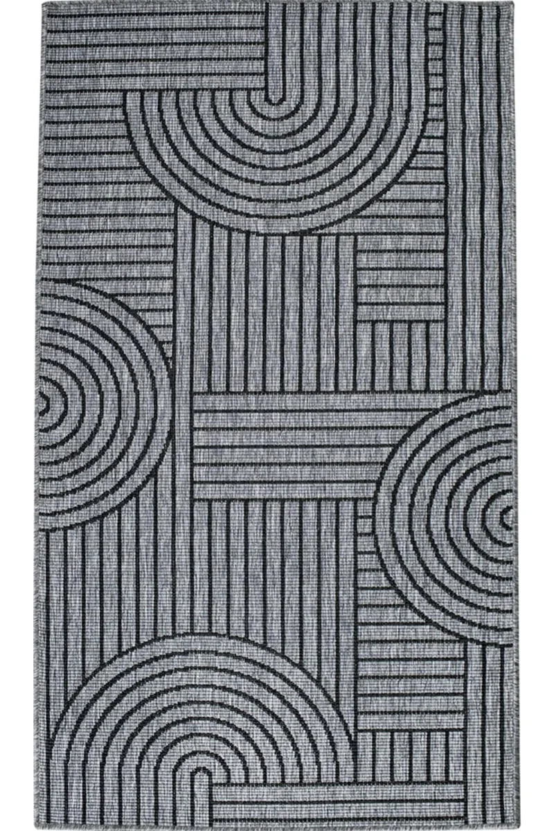 Tapis géométrique réversible gris foncé d'intérieur et d'extérieur 80x150 cm