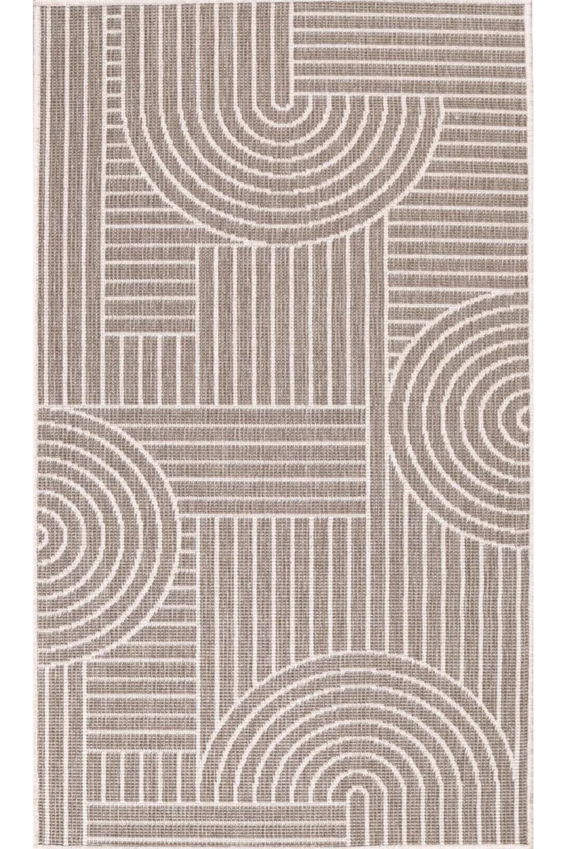 Tapis géométrique réversible beige lin d'intérieur et d'extérieur 80x150 cm