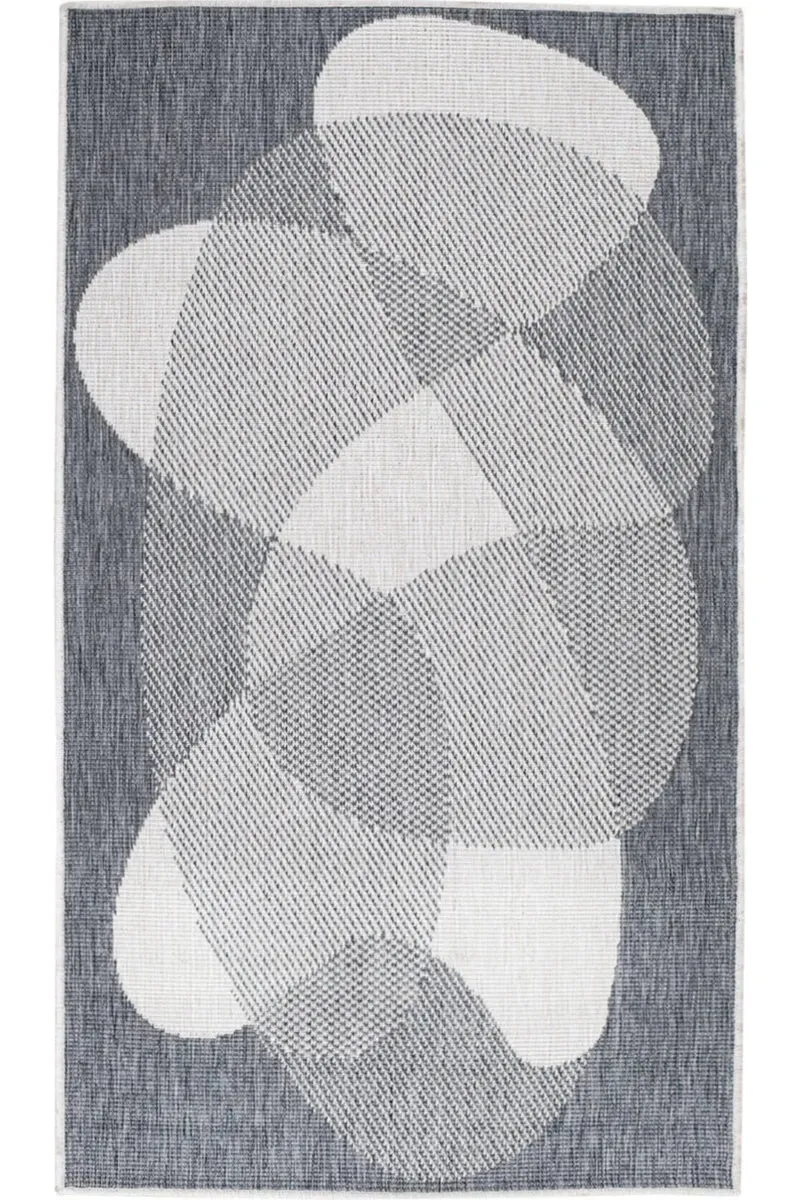 Tapis moderne motif abstrait réversible gris et blanc d'intérieur et d'extérieur 80x150 cm