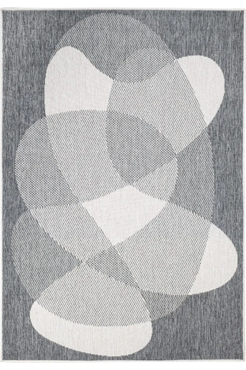 Tapis moderne motif abstrait réversible gris et blanc d'intérieur et d'extérieur 120x170 cm