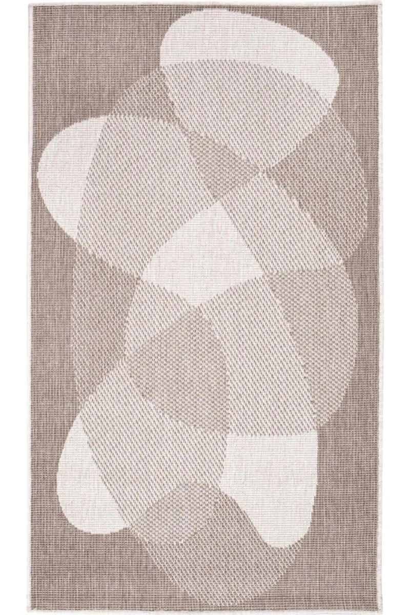 Tapis moderne motif abstrait réversible beige lin d'intérieur et d'extérieur 80x150 cm