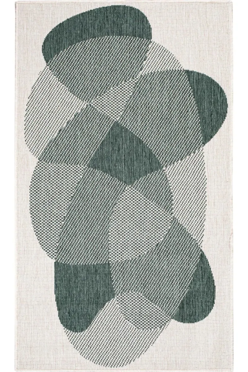 Tapis moderne motif abstrait réversible vert et blanc d'intérieur et d'extérieur 80x150 cm