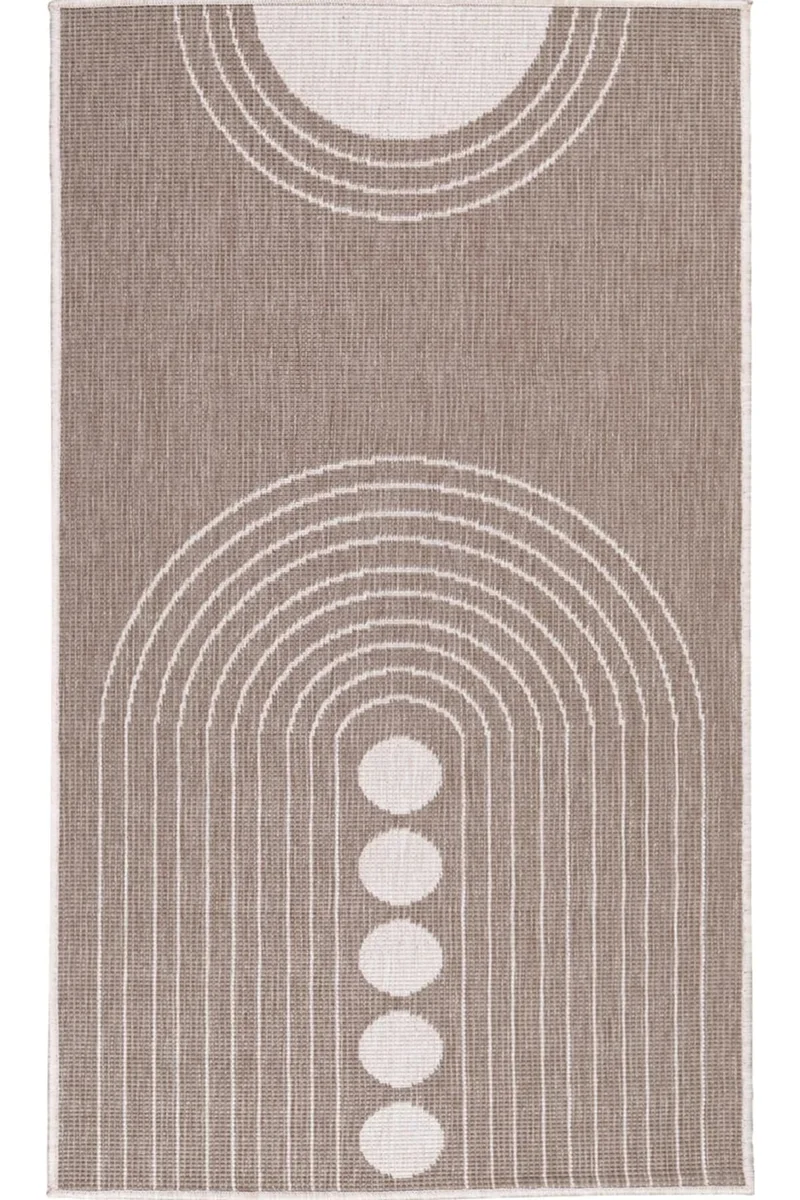 Tapis design réversible beige lin et blanc d'intérieur et d'extérieur 80x150 cm