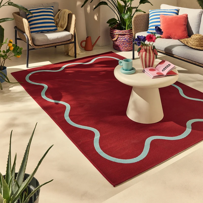 POSITANO - Tapis de terrasse bordeaux à motif ondulé - POS704BOR