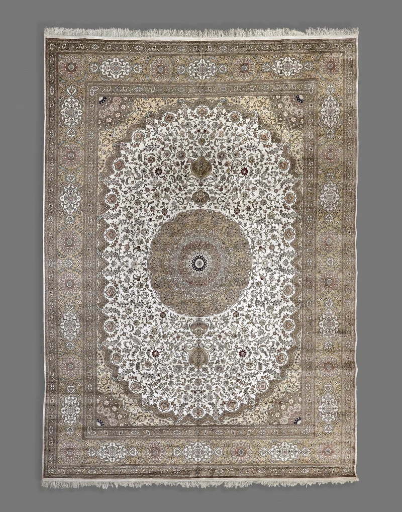 Qum Zanjan Pure Silk Central Medallion Rug