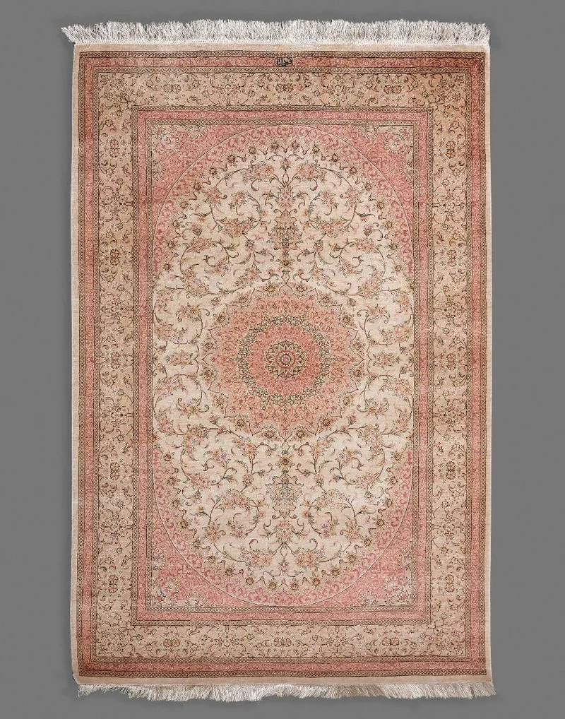 Fine Persian Qum Zanjan Pure Silk Central Medallion Carpet