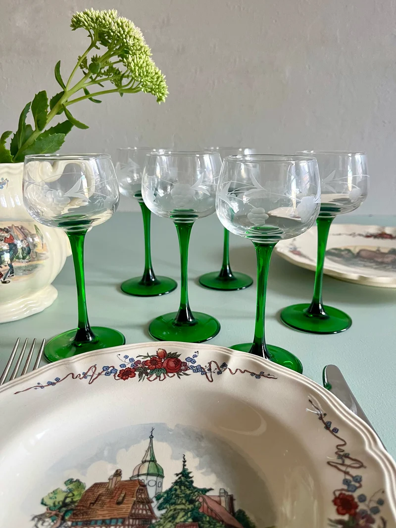 Verres à vin blanc alsaciens gravés-lot de 6