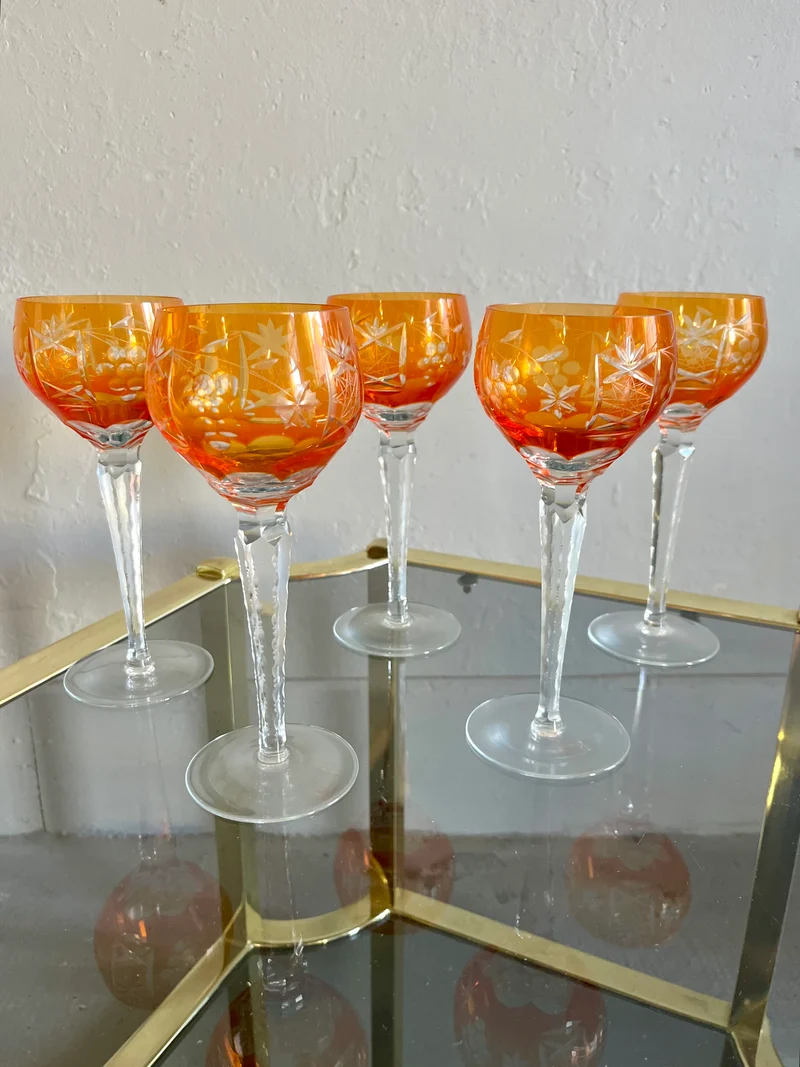 Verres à vin Römer orange en cristal taillé – lot de 5