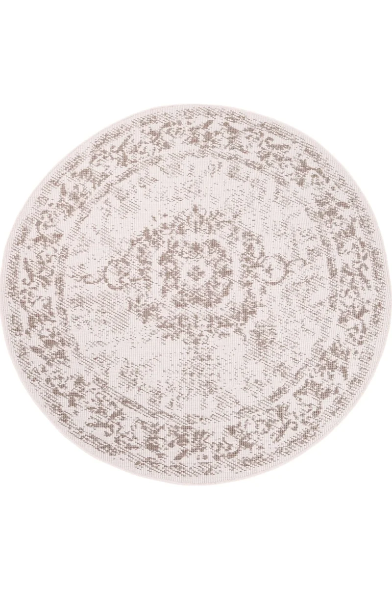 Tapis vintage réversible rond beige lin d'intérieur et d'extérieur 120 cm de diamètre