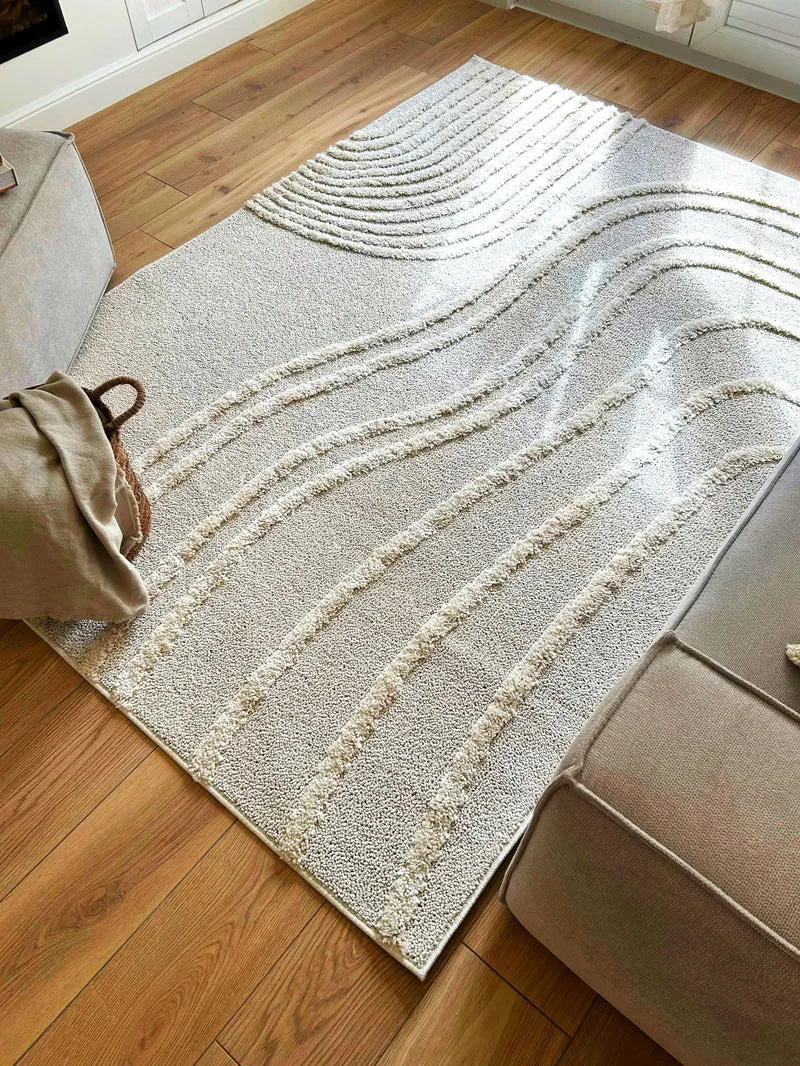 CALIFORNIA - Tapis salon à motif en relief crème - LBD911CRE