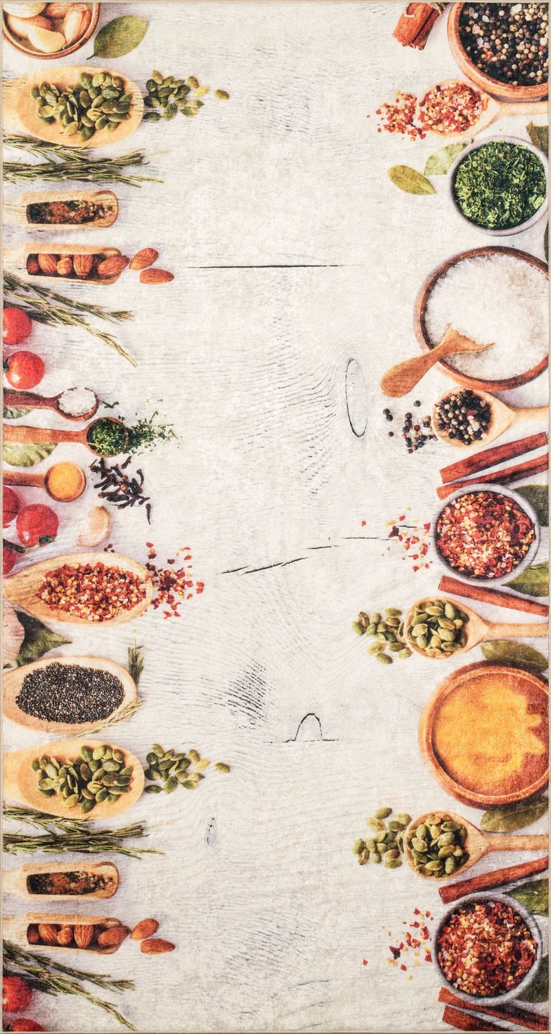 STAMPA - Tapis lavable en machine blanc à motifs épices pour cuisine - STA8492BLA