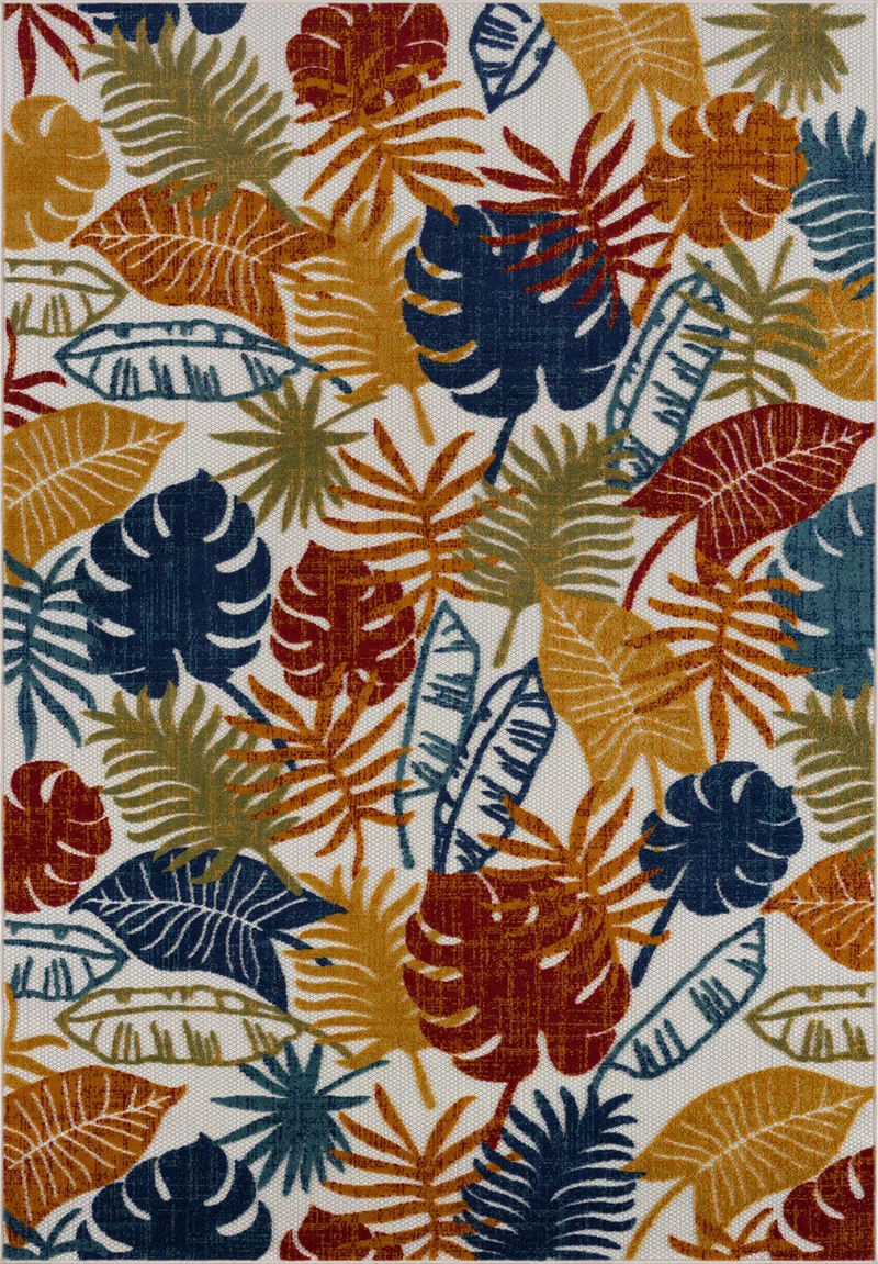 CABANA - Tapis intérieur et extérieur à motifs feuilles colorés - CAB031MUL