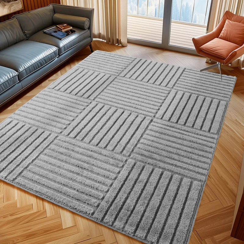 TURIN - tapis moderne design graphique en relief - TUR1123SIL