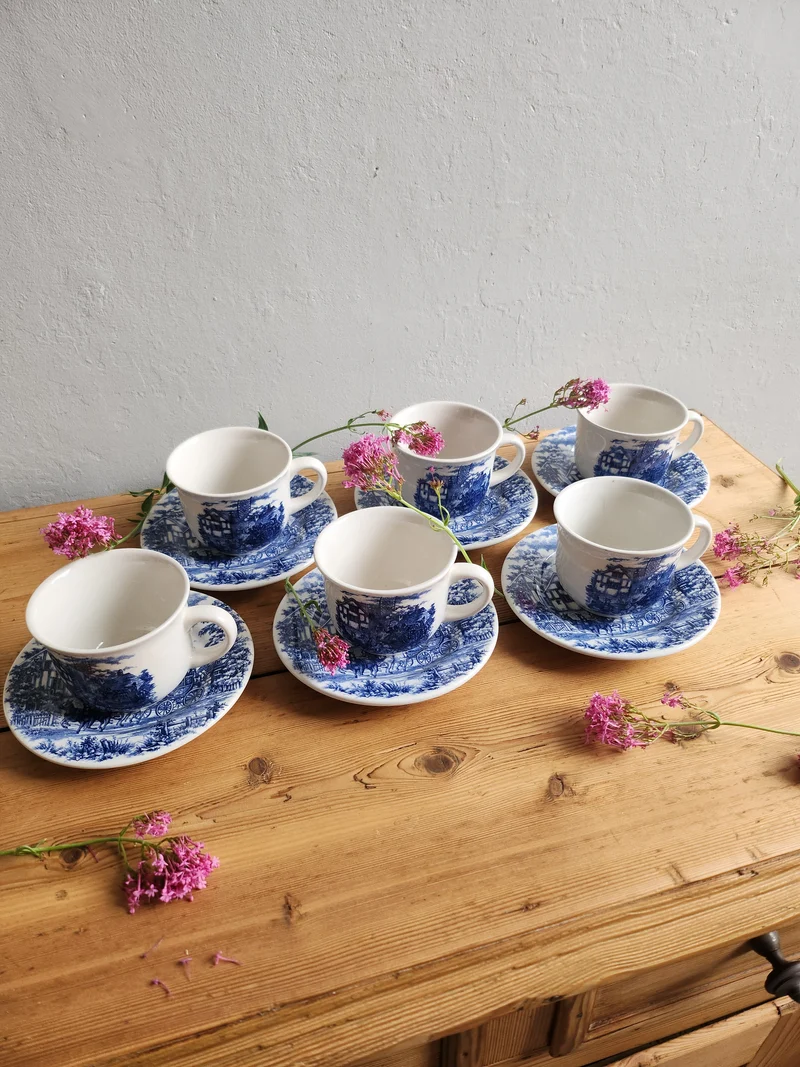 Tasse à café + coupelle style anglaise lot de 6