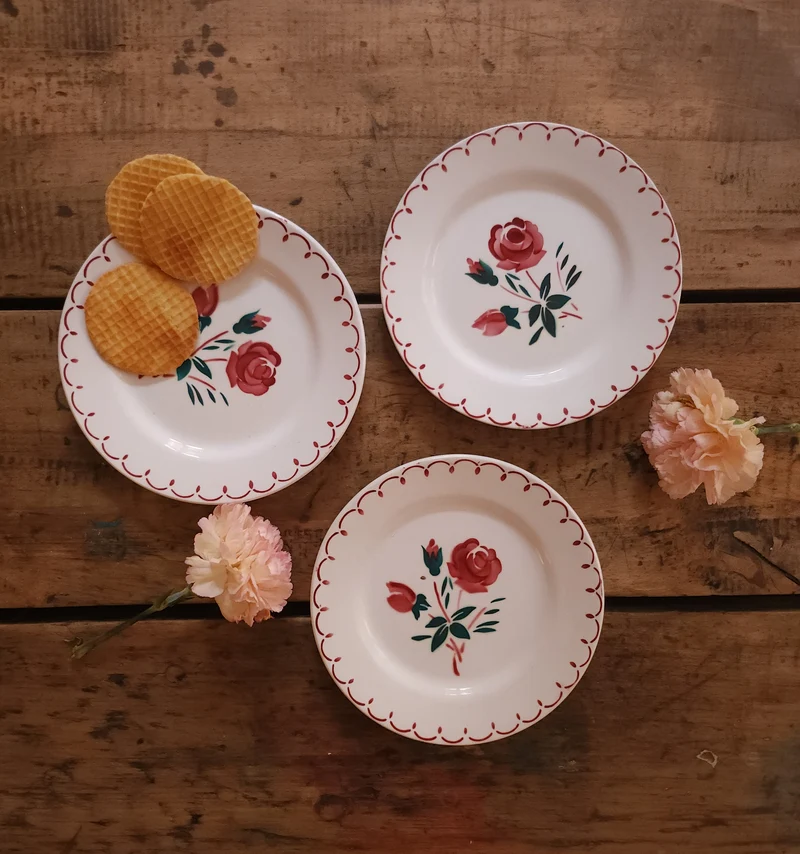 Assiettes à dessert en céramique peintes à la main Badonviller lot de 3