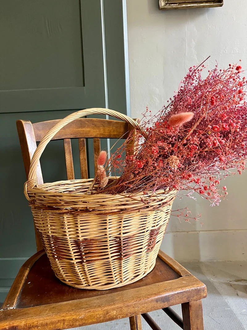 Panier ancien en osier bicolore