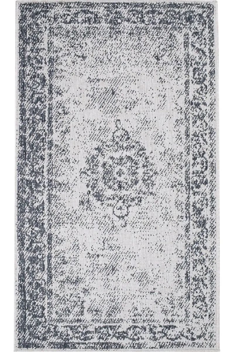 Tapis vintage réversible gris d'intérieur et d'extérieur 80x150 cm