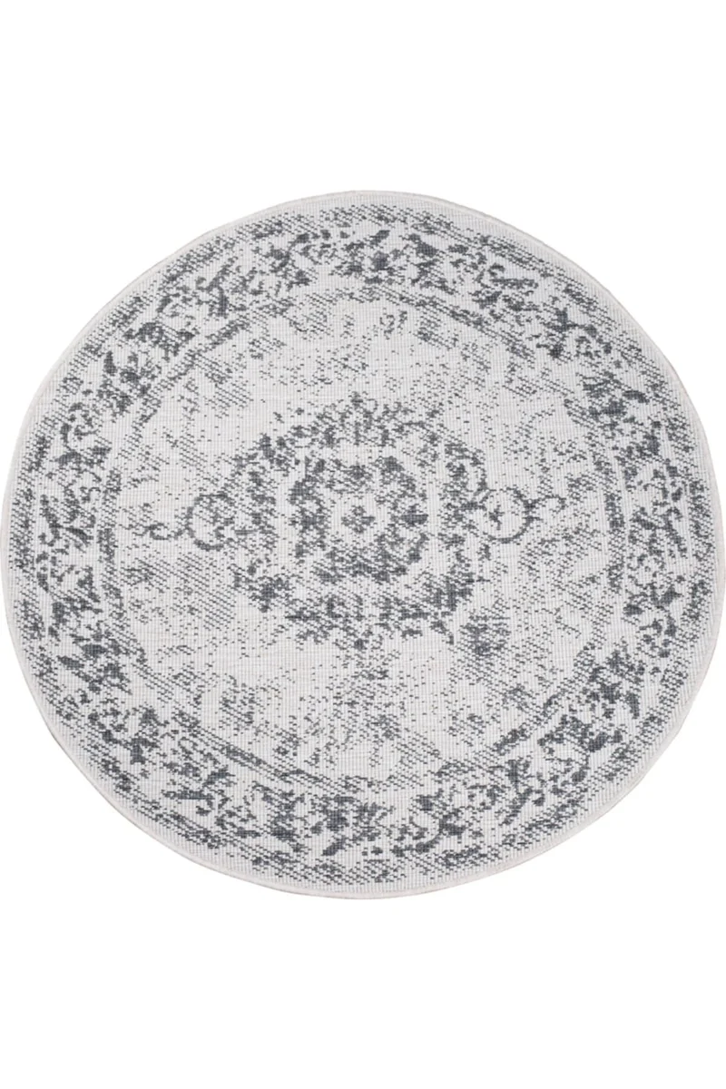Tapis vintage réversible rond gris d'intérieur et d'extérieur 120 cm de diamètre