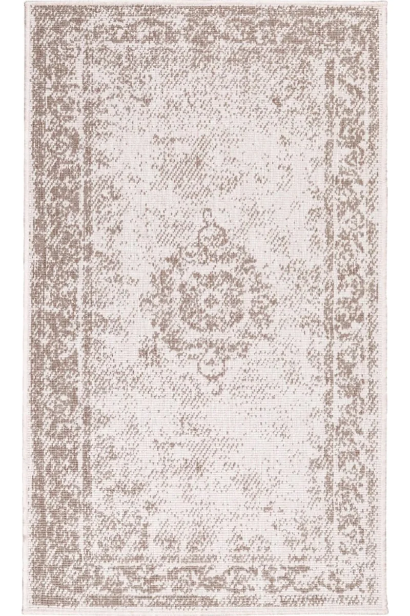 Tapis vintage réversible beige lin d'intérieur et d'extérieur 80x150 cm