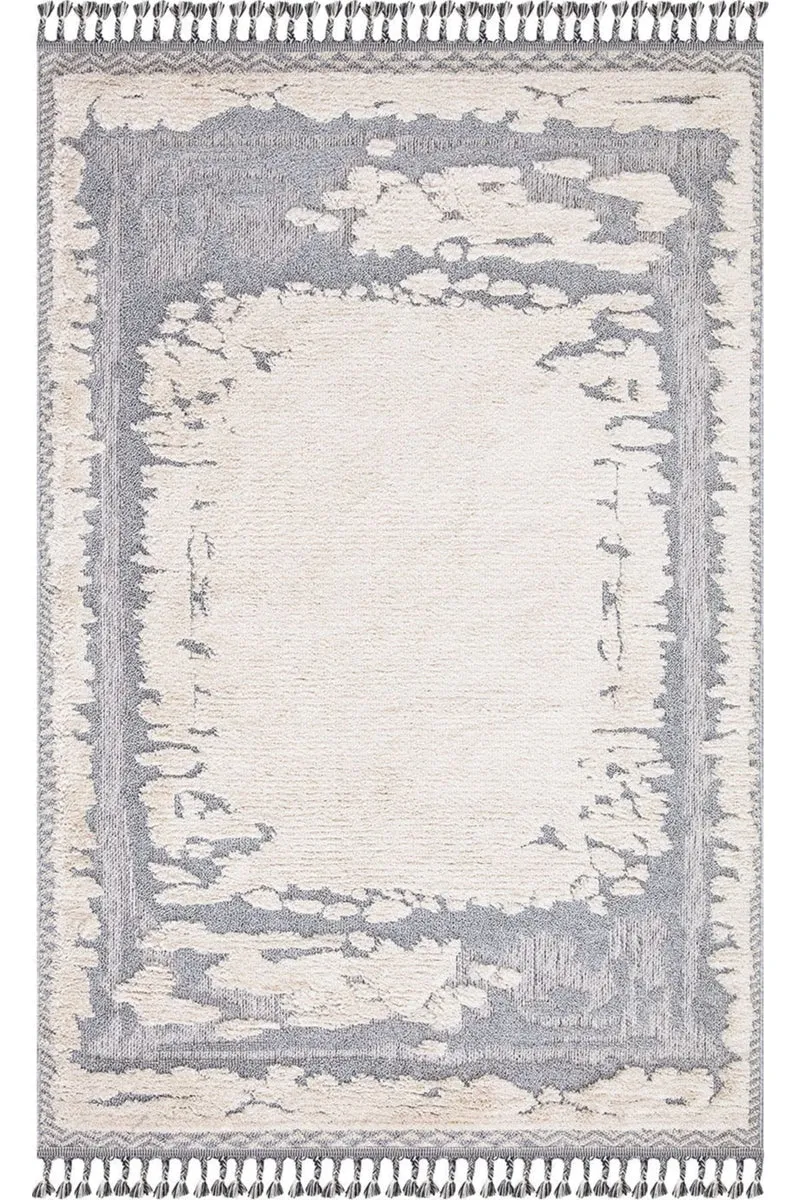 Tapis vintage à franges gris et beige 200x290 cm