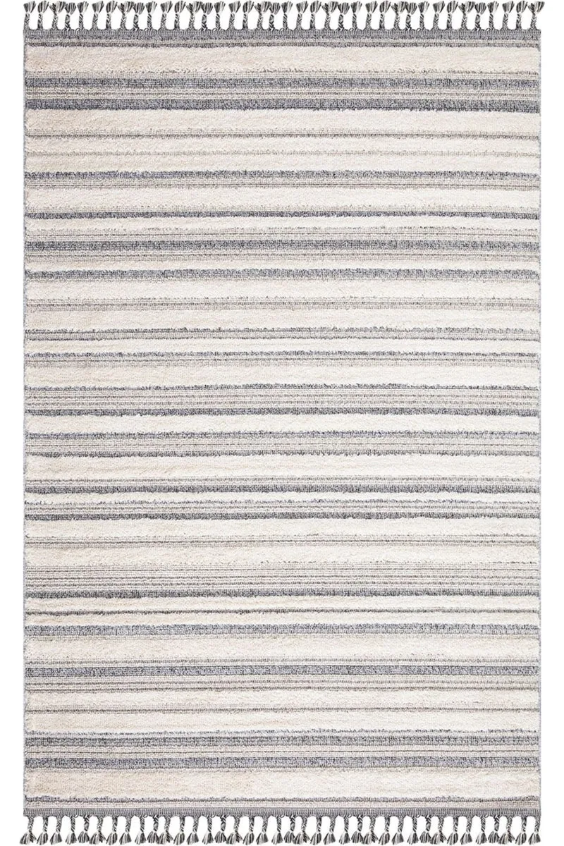 Tapis moderne rayé à franges gris et beige 140x200 cm