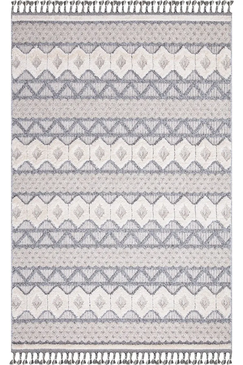 Tapis ethnique à franges gris 80x150 cm
