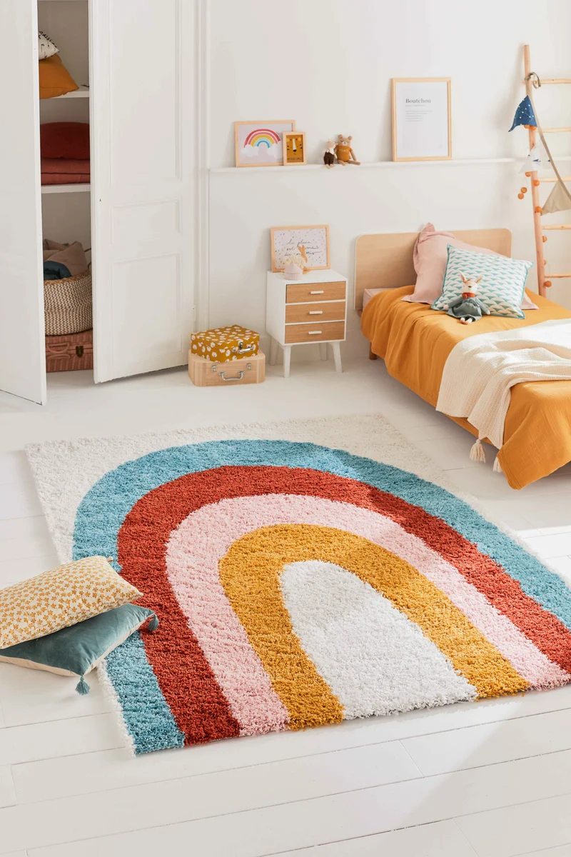 AQUARELLE - Tapis chambre enfant multicolore arc-en-ciel - AQU164MUL