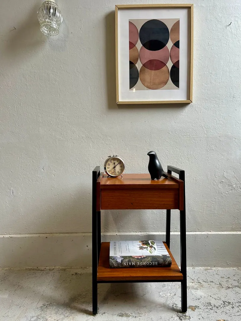Chevet vintage bois et métal noir années 70