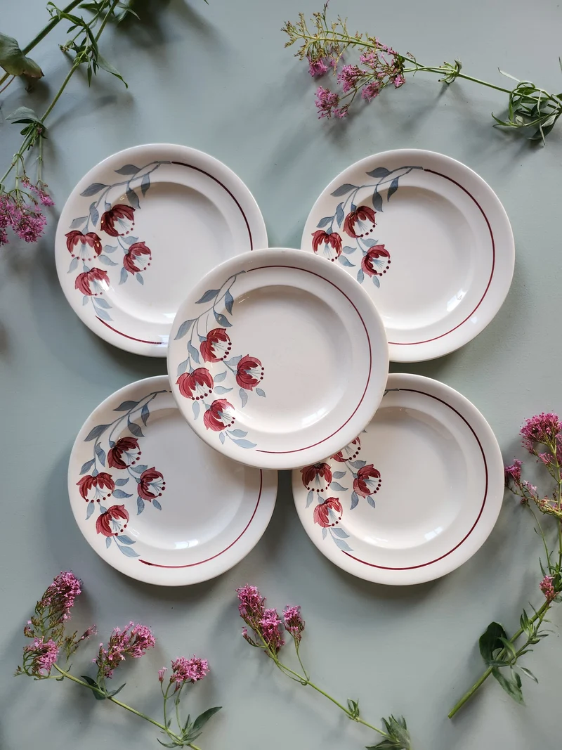 Assiettes plates fleuries Longwy modèle Riant - lot de 5