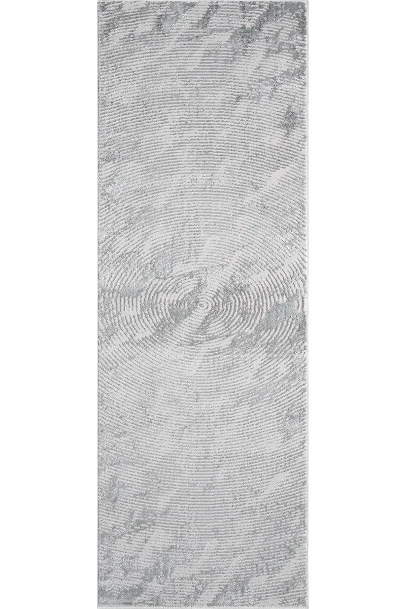 Tapis vintage relief cercle de couloir blanc et argent 80x300 cm