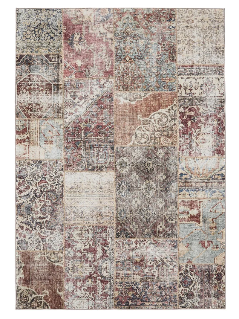 Tapis patchwork vintage marron et bordeaux lavable 300x400 cm